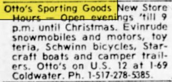 Ottos Sporting Goods - Dec 31 1972 Ad